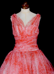 Vintage 1950s Coral Pink Prom Dress