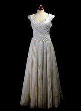 Vintage 1950s Flocked Blue Gown
