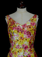 Vintage 1950s Floral Pink Sequin Wiggle Dress