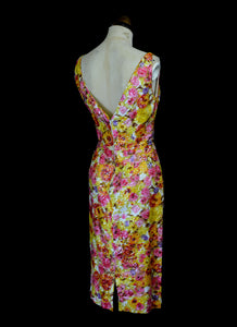 Vintage 1950s Floral Pink Sequin Wiggle Dress