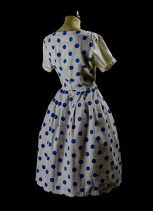 Vintage 1950s Blue Polkadot Dress