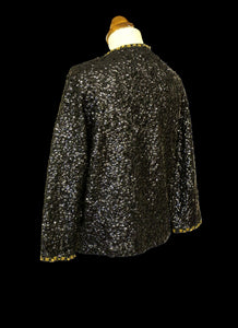 Vintage 1950s Black Gold Sequin Cardigan