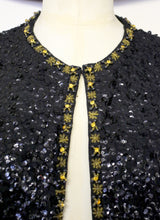 Vintage 1950s Black Gold Sequin Cardigan