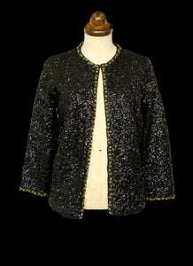 Vintage 1950s Black Gold Sequin Cardigan