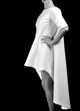 white wool sculpted dress