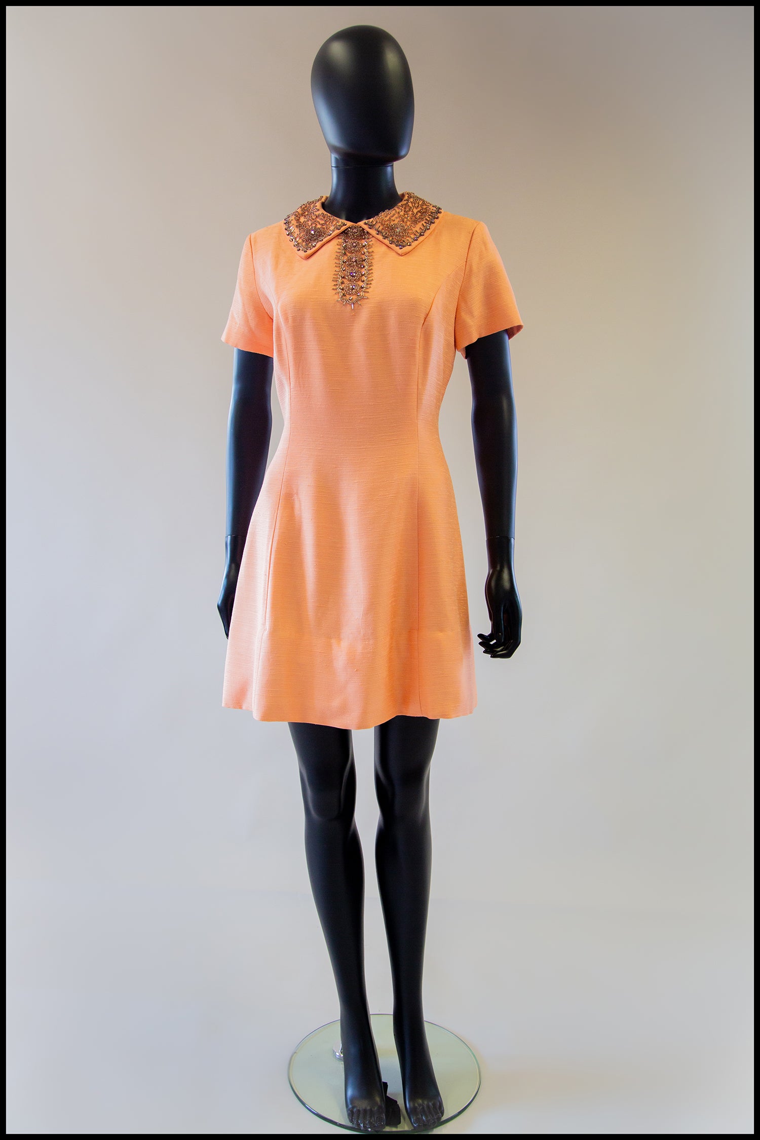 Vintage 1960s Beaded Peach Mini Dress