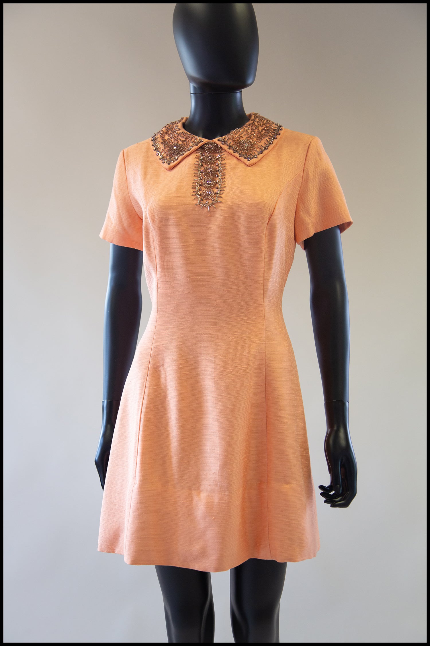 Vintage 1960s Beaded Peach Mini Dress