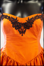 Vintage 1980s Orange Silk Full Skirt Dress M