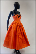 Vintage 1980s Orange Silk Full Skirt Dress M