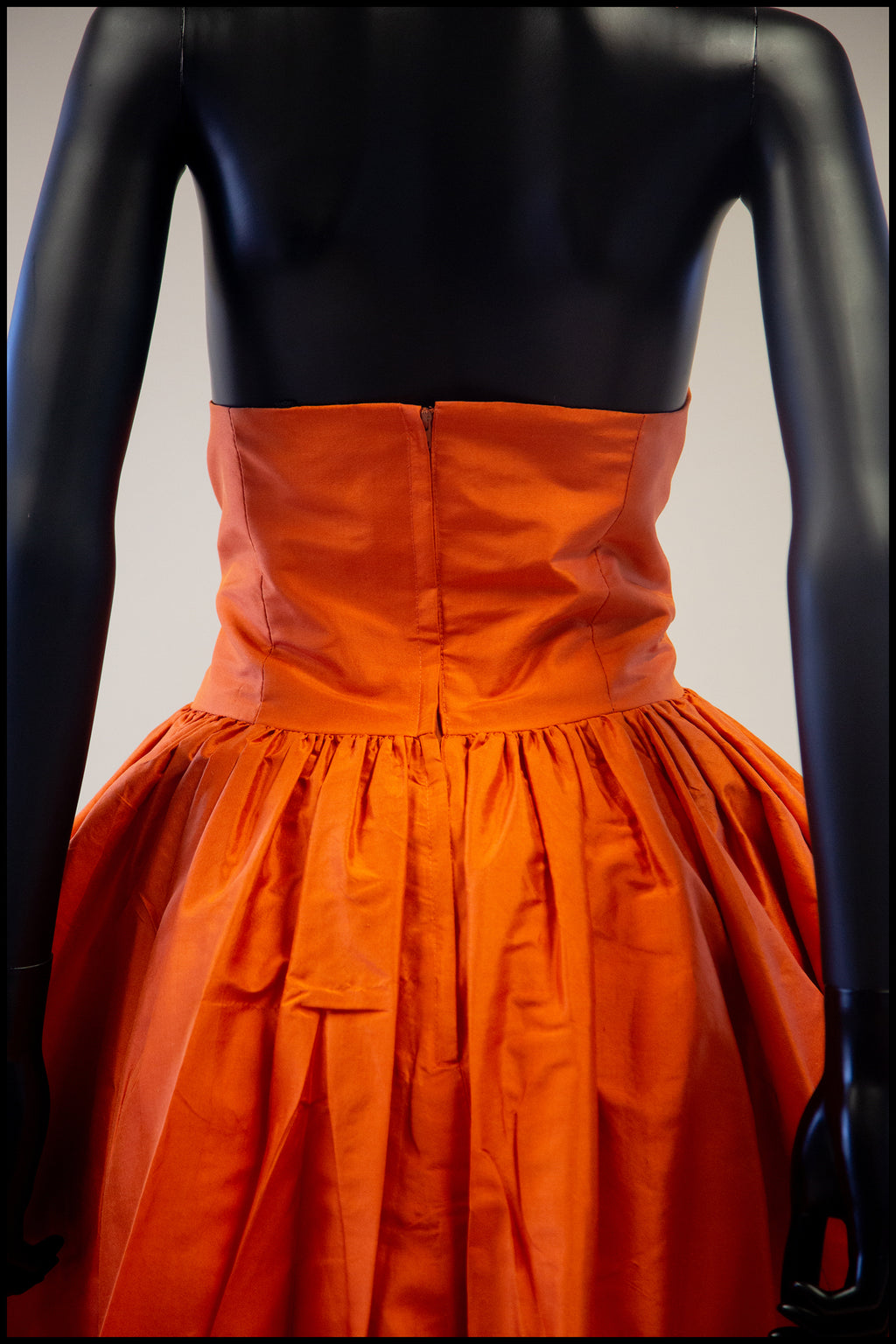 Vintage 1980s Orange Silk Full Skirt Dress M