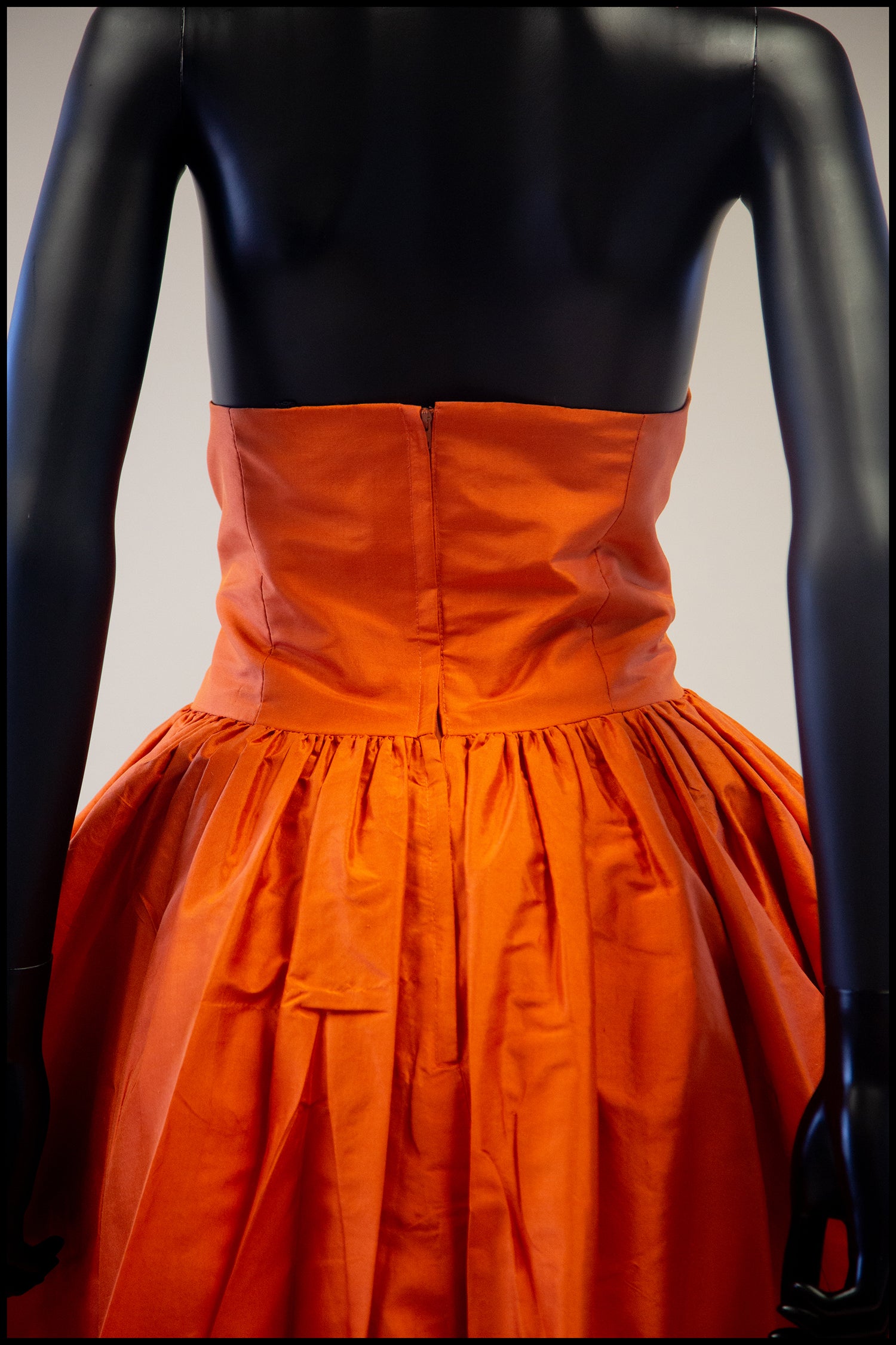 Vintage 1980s Orange Silk Full Skirt Dress M