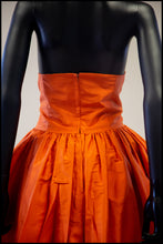 Vintage 1980s Orange Silk Full Skirt Dress M
