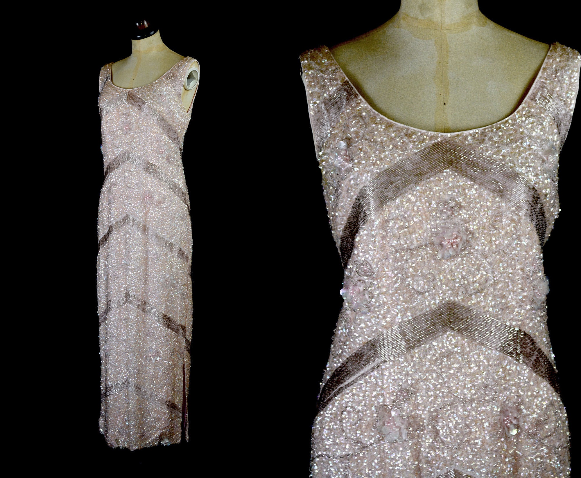 Vintage 1950s Blush Pink Sequin Wiggle Dress
