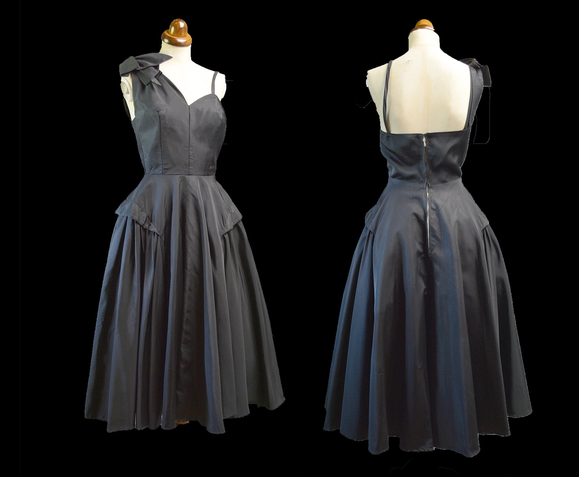 Vintage 1950s Black Gabardine New Look Dress
