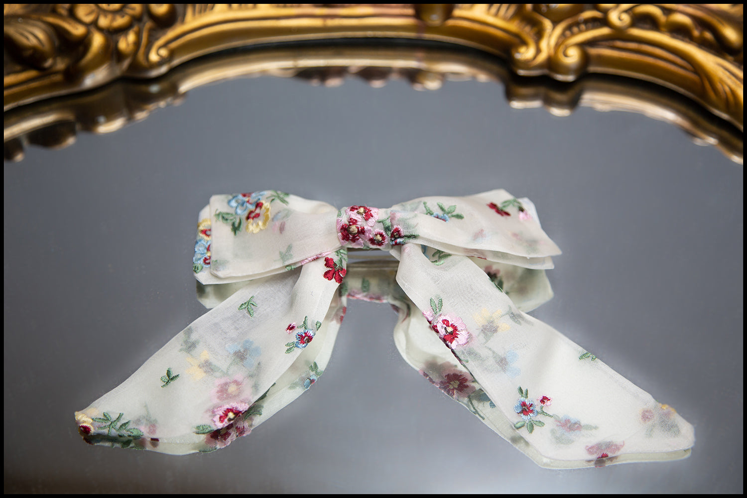 Primrose Embroidered Silk Hair Bow