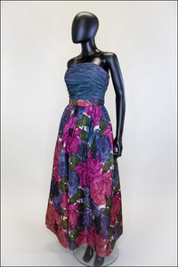 Vintage 1950s Floral Taffeta Gown