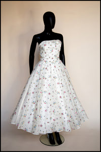 Spring Rose - Ivory Floral Embroidered Silk Dress
