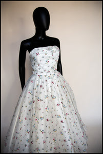 Spring Rose - Ivory Floral Embroidered Silk Dress