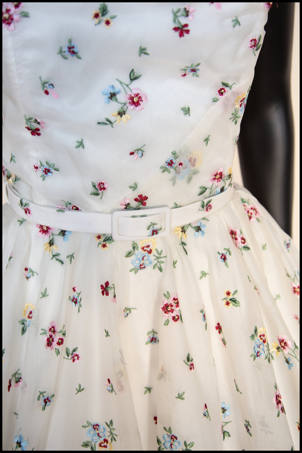 Ivory Floral Embroidered Silk Dress - Spring Rose