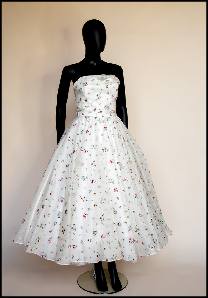 Spring Rose - Ivory Floral Embroidered Silk Dress