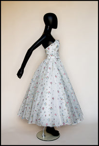 Spring Rose - Ivory Floral Embroidered Silk Dress