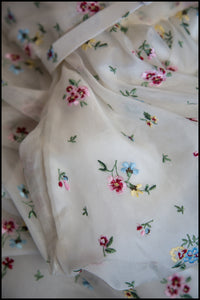 Spring Rose - Ivory Floral Embroidered Silk Dress