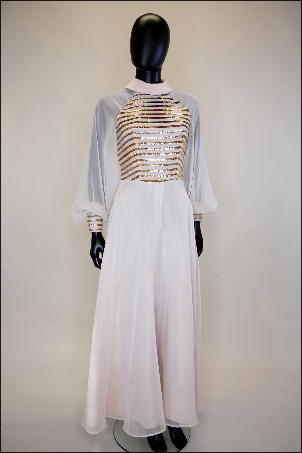 Vintage 1970s Oyster Sequin Chiffon Gown