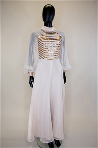 Vintage 1970s Oyster Sequin Chiffon Gown