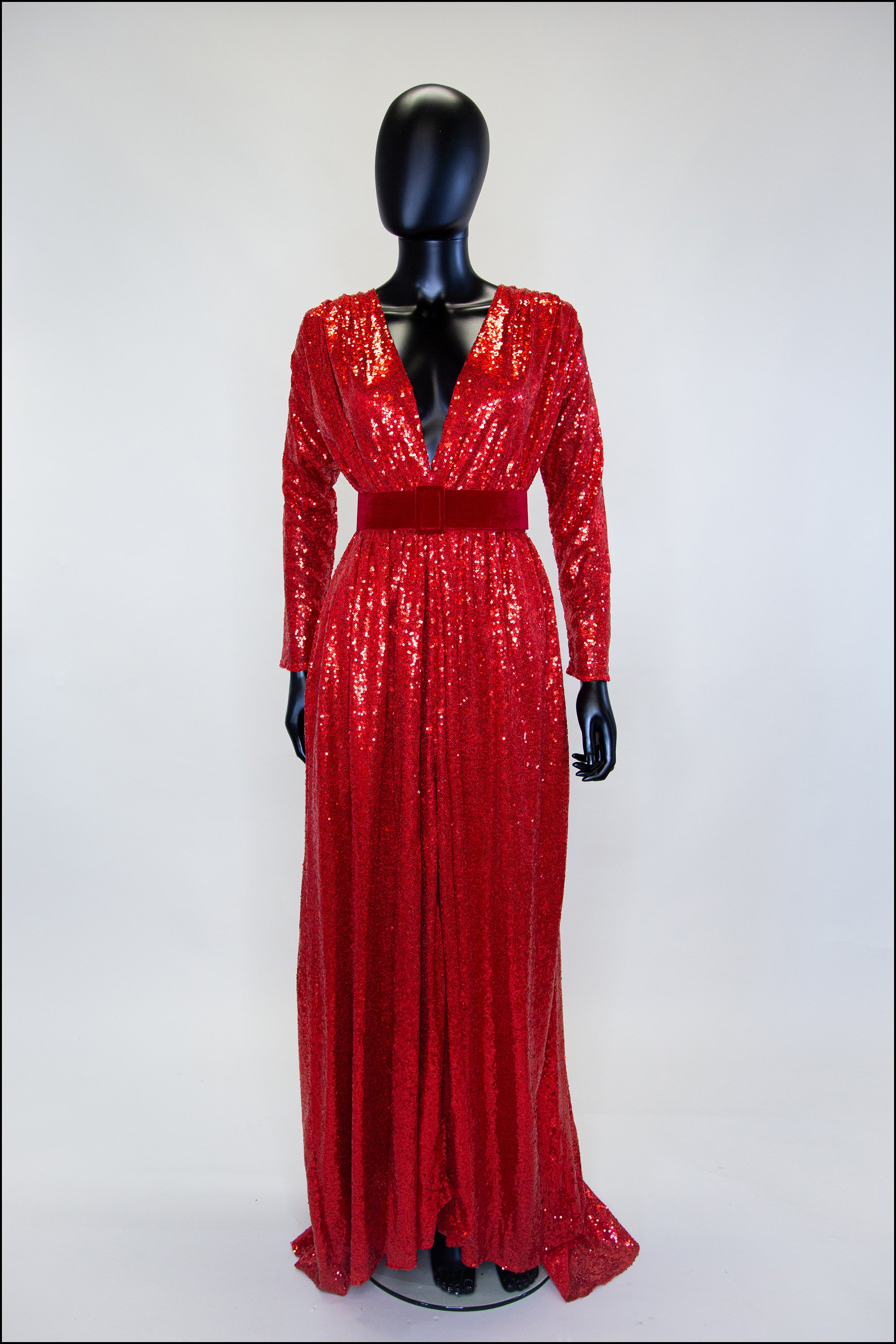 Red Sequin Long Sleeve Elegant Boat Neck Plus Size Simple Formal Dress