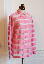 Vintage 1980s Candy Pink White Stripe Silk Blouse