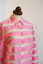 Vintage 1980s Candy Pink White Stripe Silk Blouse
