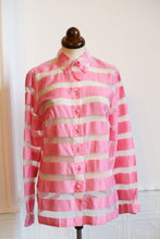 Vintage 1980s Candy Pink White Stripe Silk Blouse