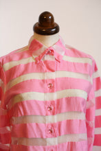 Vintage 1980s Candy Pink White Stripe Silk Blouse