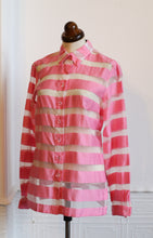 Vintage 1980s Candy Pink White Stripe Silk Blouse