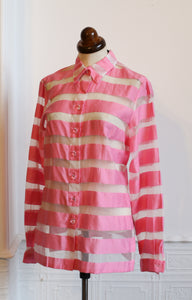 Vintage 1980s Candy Pink White Stripe Silk Blouse