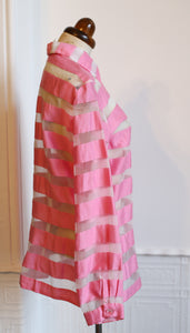 Vintage 1980s Candy Pink White Stripe Silk Blouse