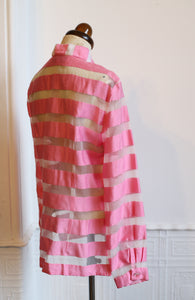 Vintage 1980s Candy Pink White Stripe Silk Blouse