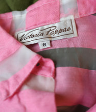 Vintage 1980s Candy Pink White Stripe Silk Blouse