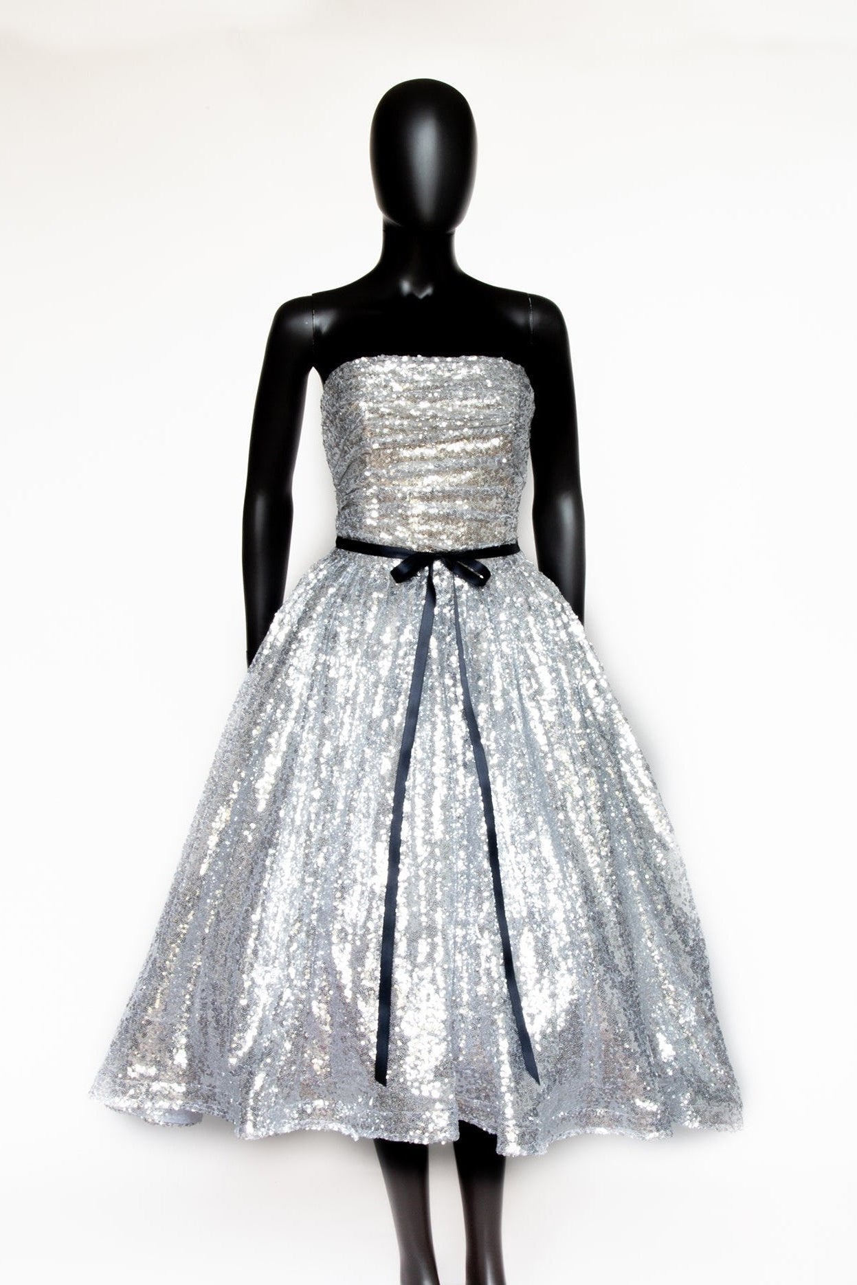 enchanted silver sequin midi dress designed by Alexandra King