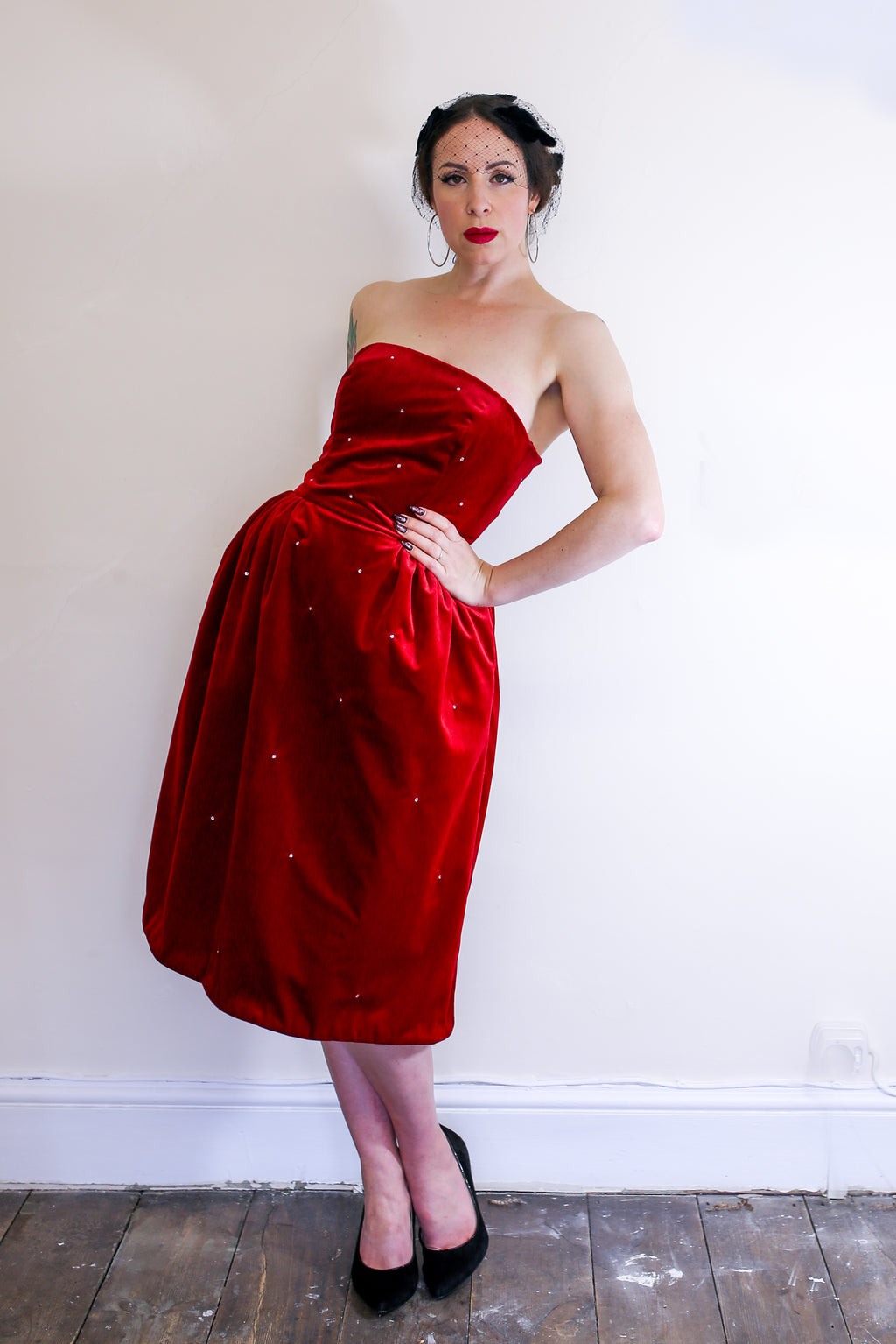 Crimson Red Velvet Cocktail Dress