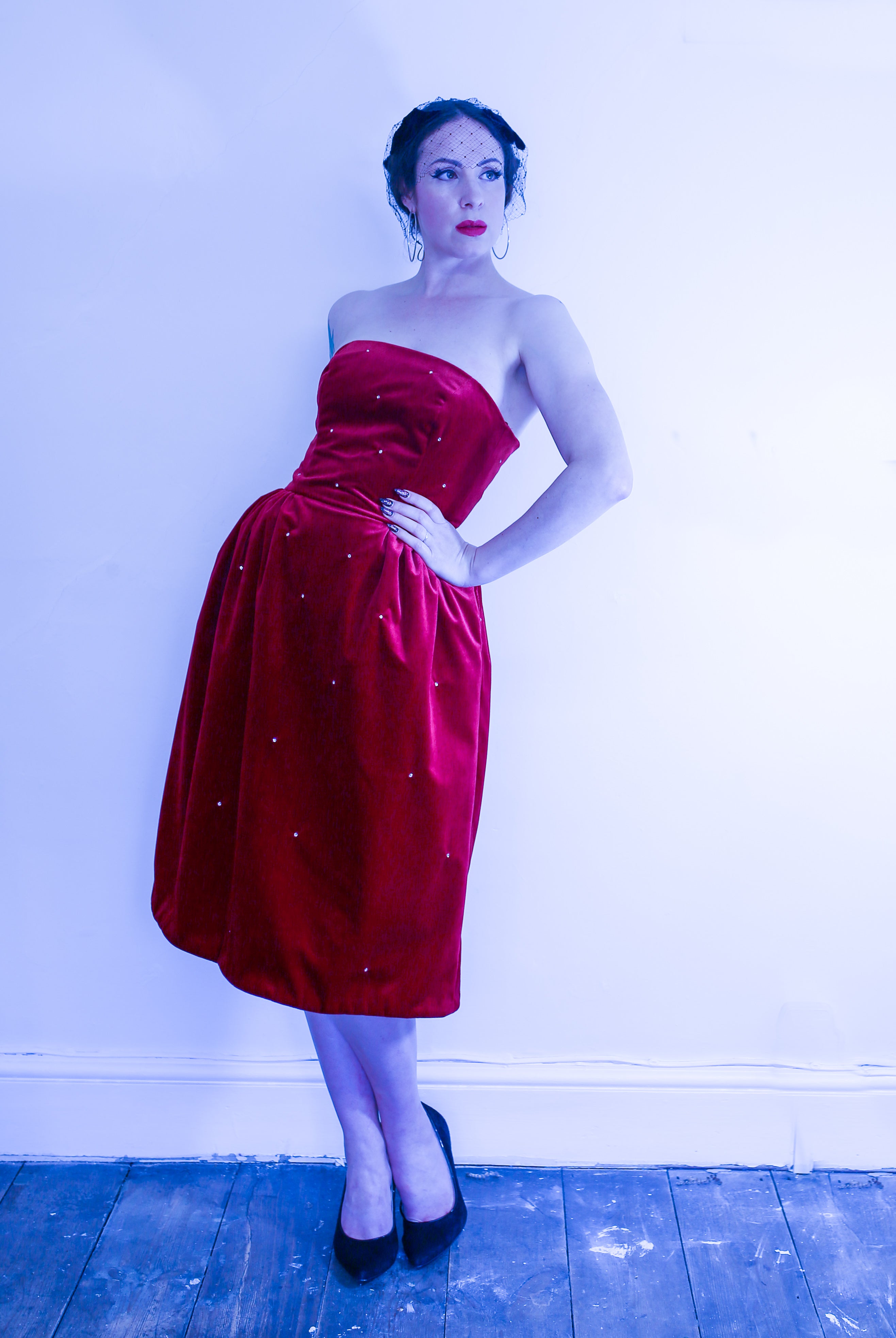 Crimson Red Velvet Cocktail Dress