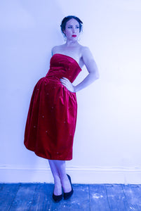 Crimson Red Velvet Cocktail Dress