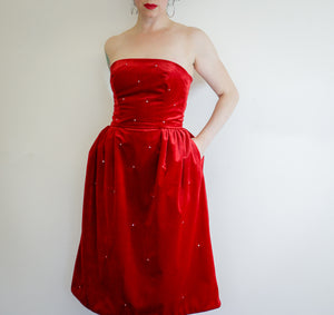 Crimson Red Velvet Cocktail Dress