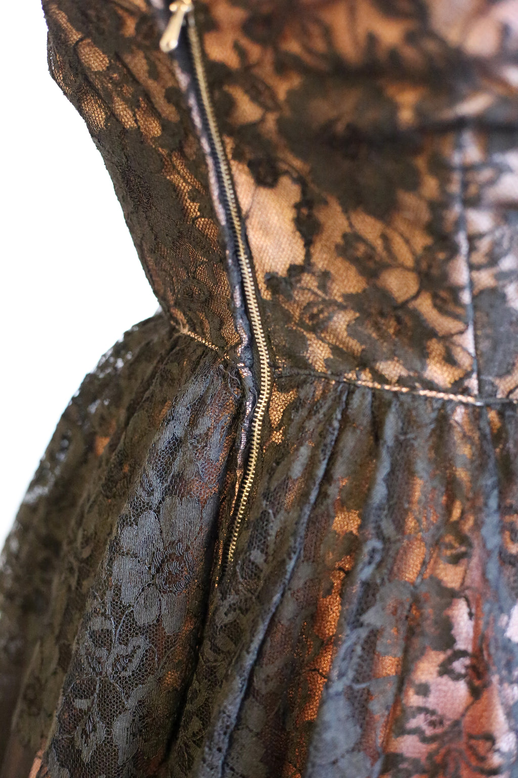 Vintage 1950s Black Pink Lace Tulle Cocktail Dress