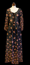 Vintage 1970s Black Floral Muslin Maxi Dress