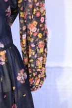 Vintage 1970s Black Floral Muslin Maxi Dress