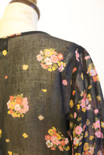 Vintage 1970s Black Floral Muslin Maxi Dress