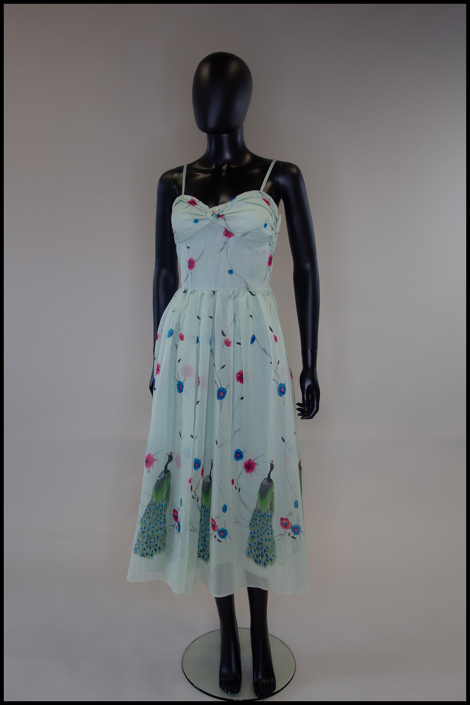 Vintage 1970s Peacock Print Midi Dress