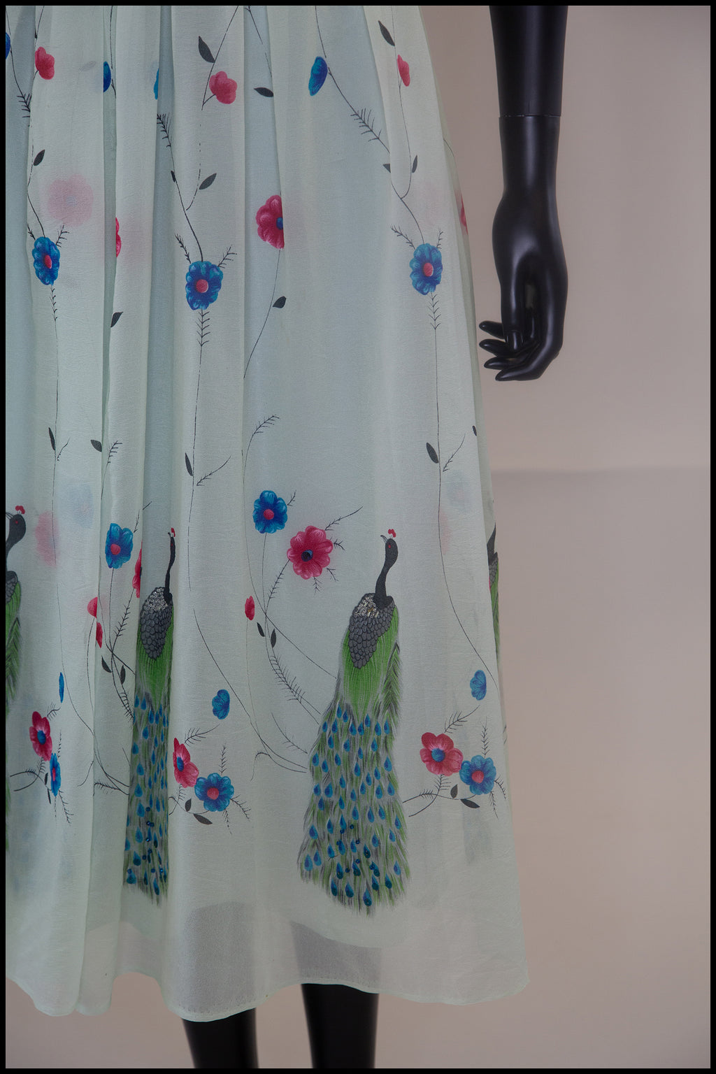 Vintage 1970s Peacock Print Midi Dress
