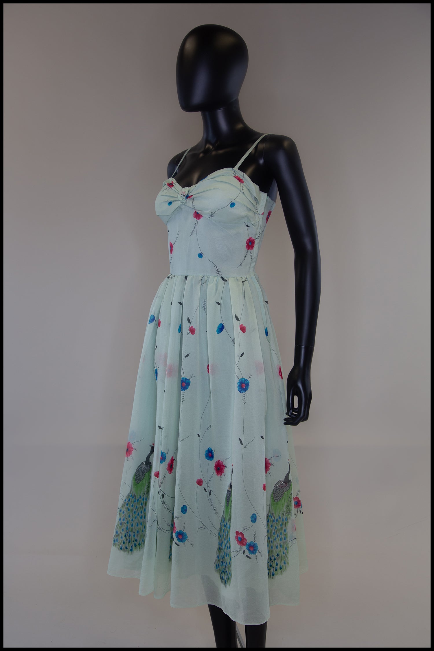 Vintage 1970s Peacock Print Midi Dress